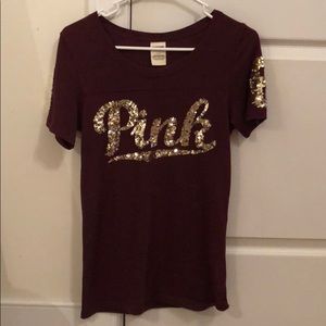 PINK Burgundy Sparkly T-Shirt✨